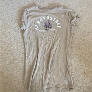 Aeropostale Beige Floral Embroidered Tee